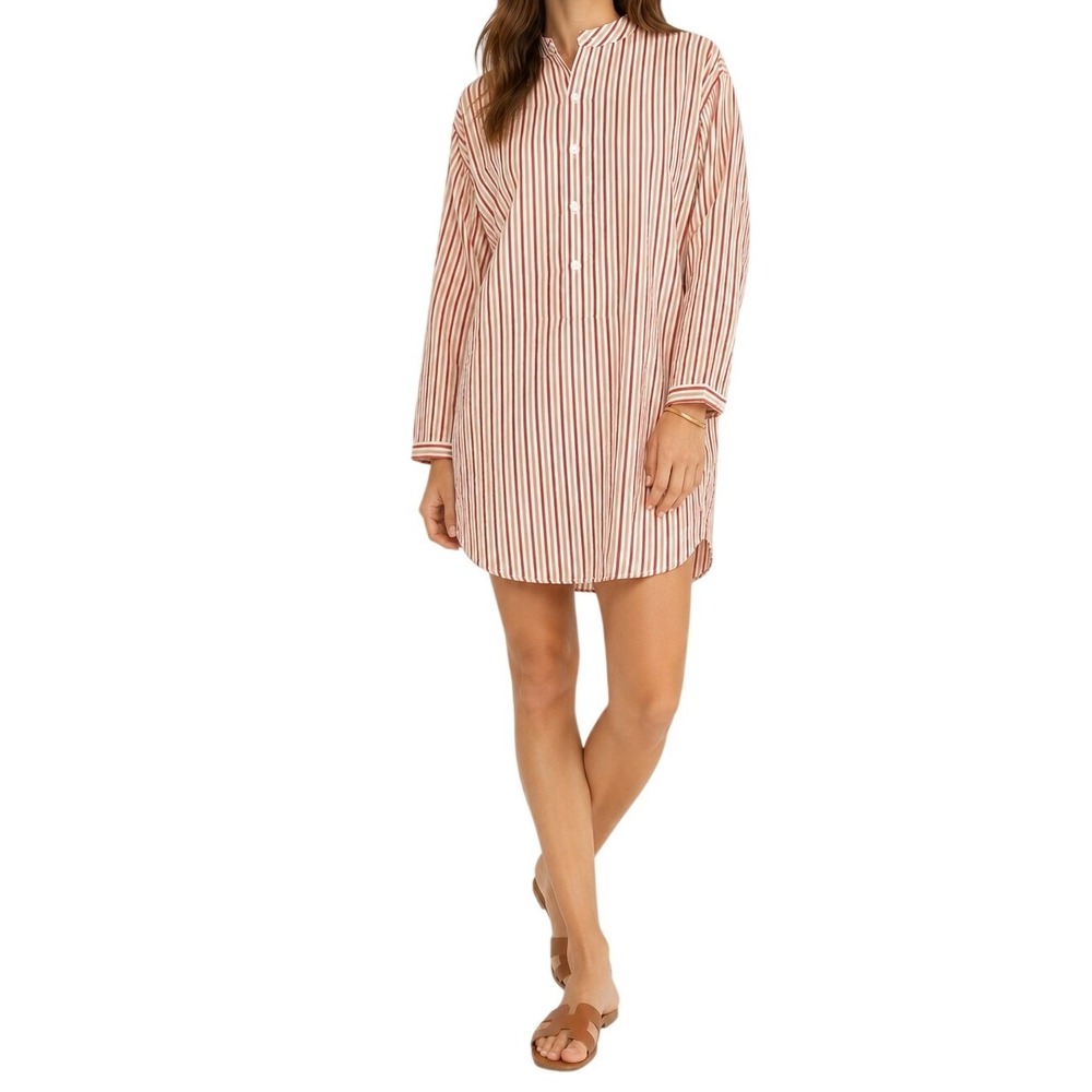 Tuckernuck Red Stripe Shirt Dress Mandarin Collar Cotton Mini NWT XS
